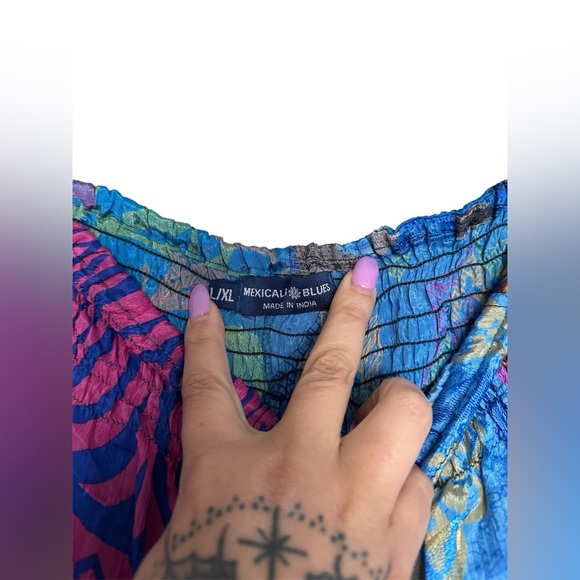 Mexicali Blues Colorful Silk Patchwork Harem Pants Size L/XL - Picture 11 of 12